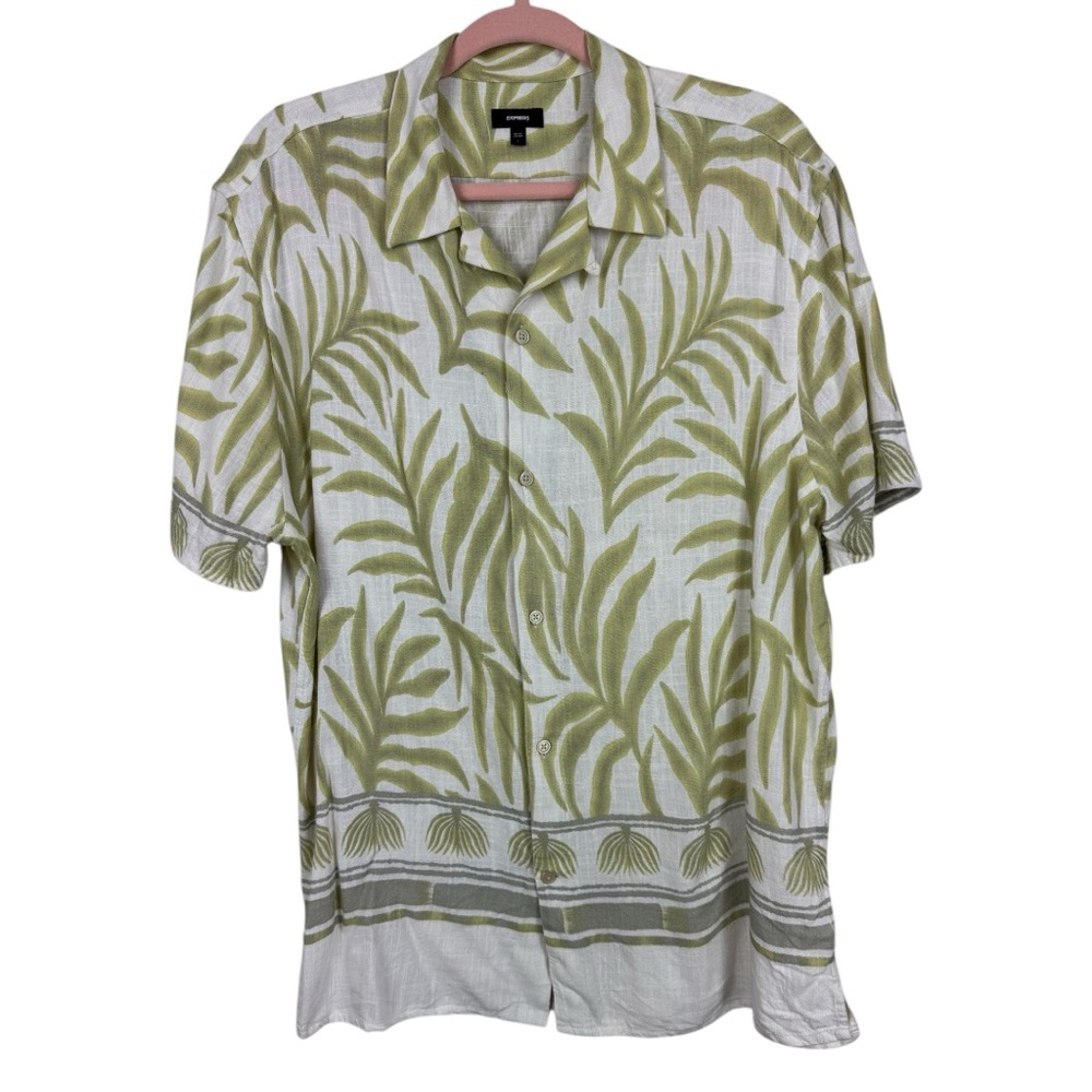 Express Men’s Hawaiian Tropical Rayon Linen Button Down Shirt L